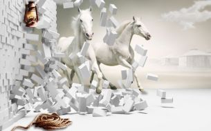 Фреска 3D Белые кони